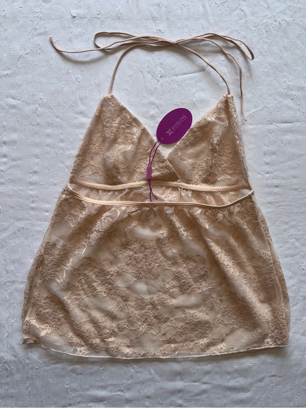 Sheer Lace Halter Chemise - Nude/Blush - Picture 3 of 5